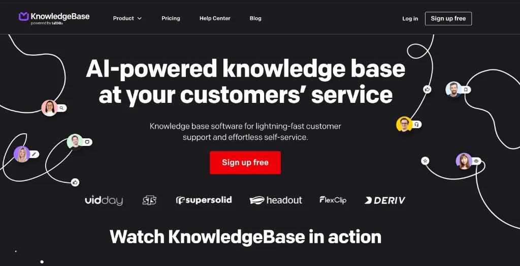 KnowledgeBase — wariant hero AI-powered knowledge base z sekcją wideo