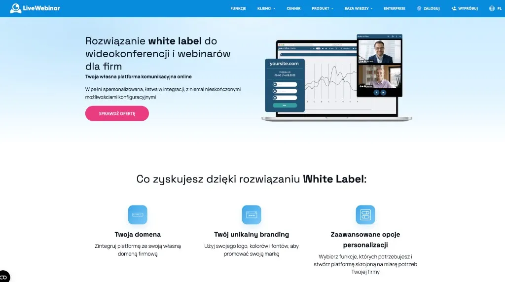 LiveWebinar — landing page rozwiązania White Label