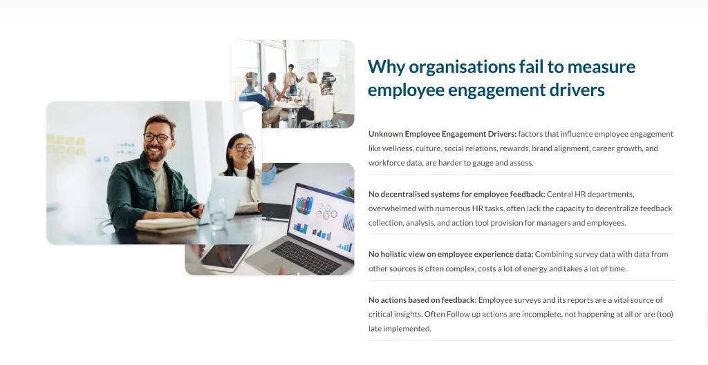 Survalyzer EX Suite — sekcja Why organisations fail to measure employee engagement drivers